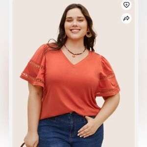 BloomChic Plus Size Solid Cut Out Patchwork Ruffle Sleeve T-shirt